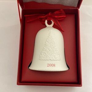 Hallmark White Red Porcelain Dated Bell 2008 Christmas Collectible Ornament